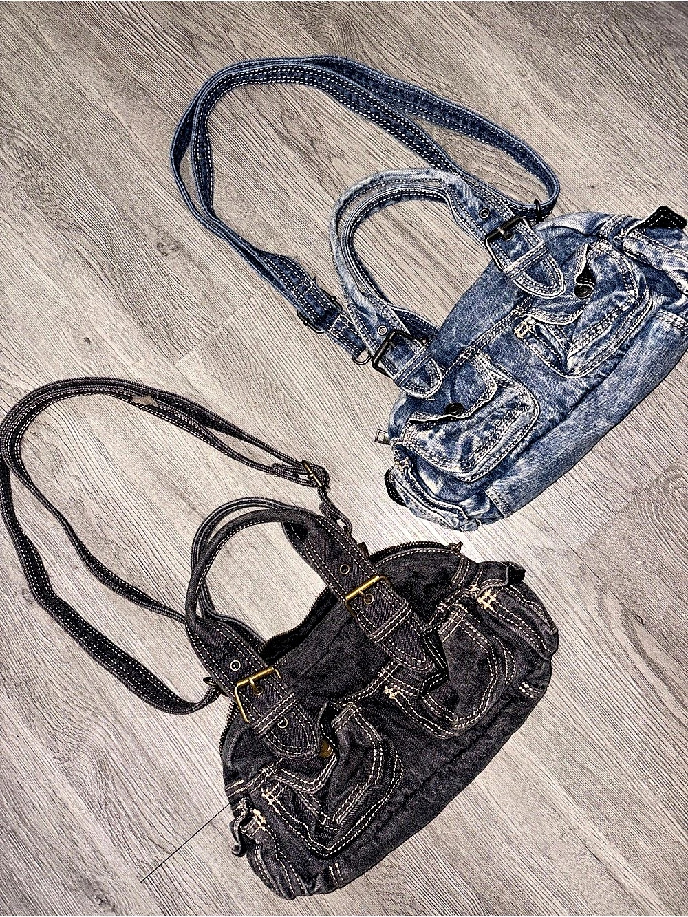 No Boundaries Denim Shoulder Bag Set Blue & Black